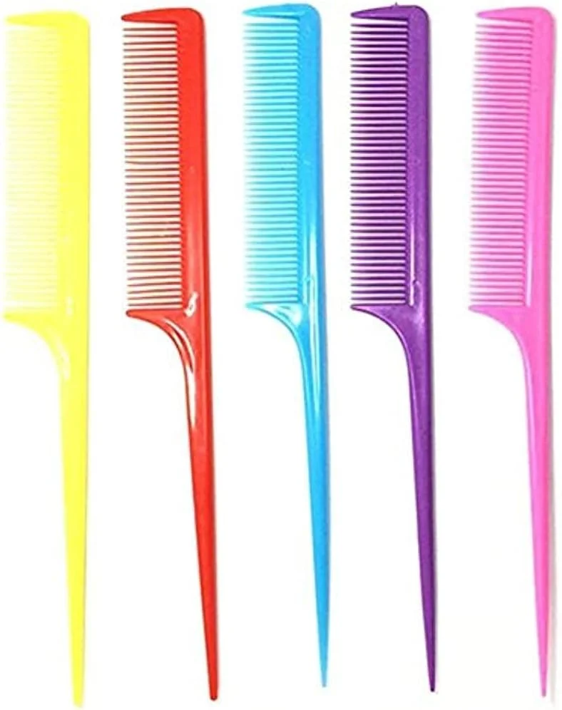 شانه دم موشی پلاستیکی رنگی، شانه نوک تیز، شانه آرایشگری و تقسیم مو، یک عدد