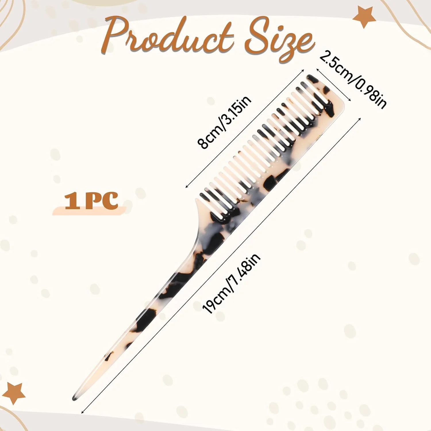 ست شانه دم موشی 1 عددی، شانه دم باریک جداکننده مو، شانه پوش دهنده مو با دندانه های ظریف برای زنان و دختران، شانه های پوش دهنده دندانه ریز با پیک (پلنگی)