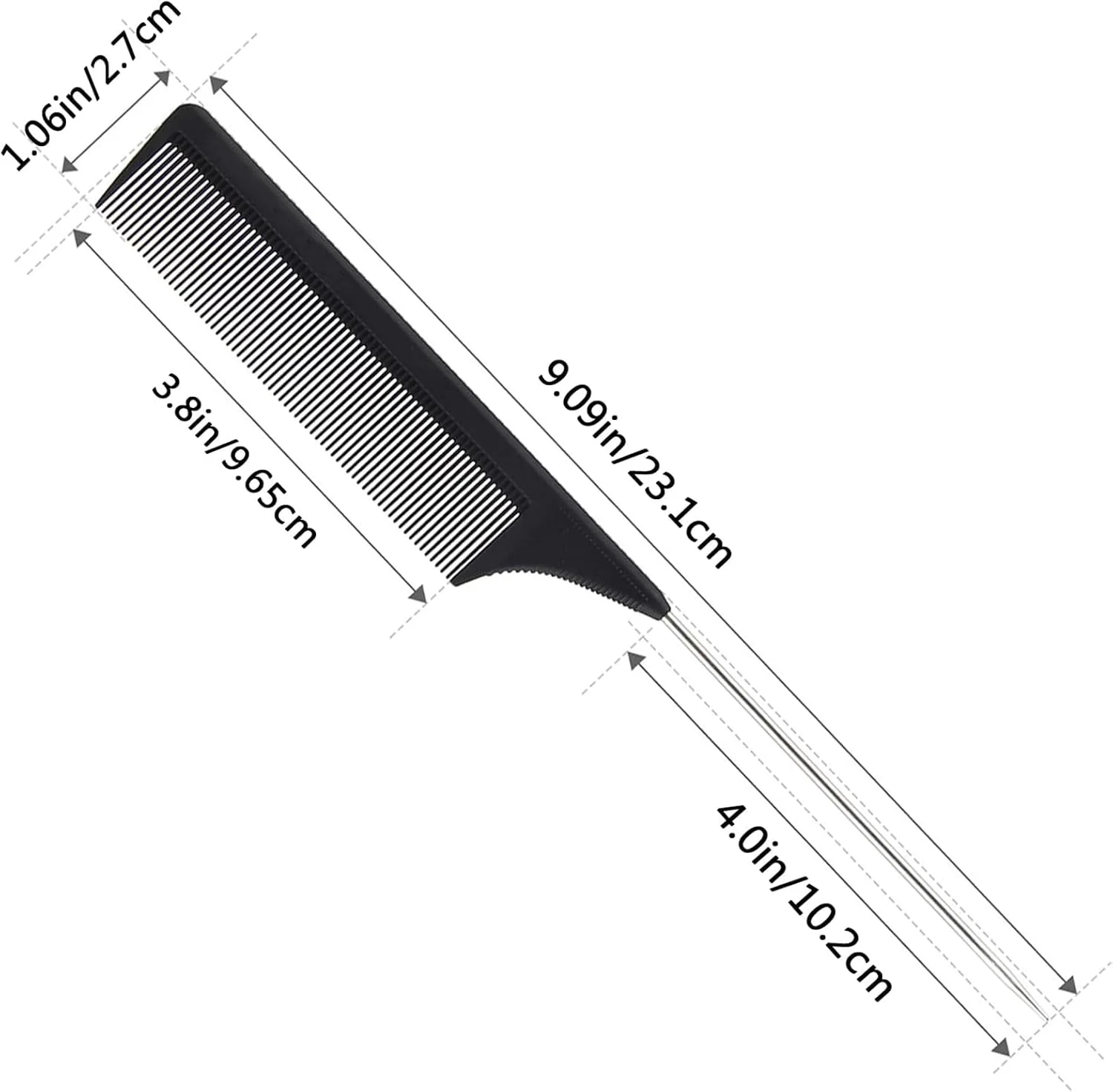 ست 2 عددی شانه دم موشی حرفه ای استیل ضد زنگ با دندانه فلزی، برس شانه دندانه ریز فیبر کربنی ضد الکتریسیته ساکن برای آقایان و بانوان - ایده آل برای تقسیم دقیق مو