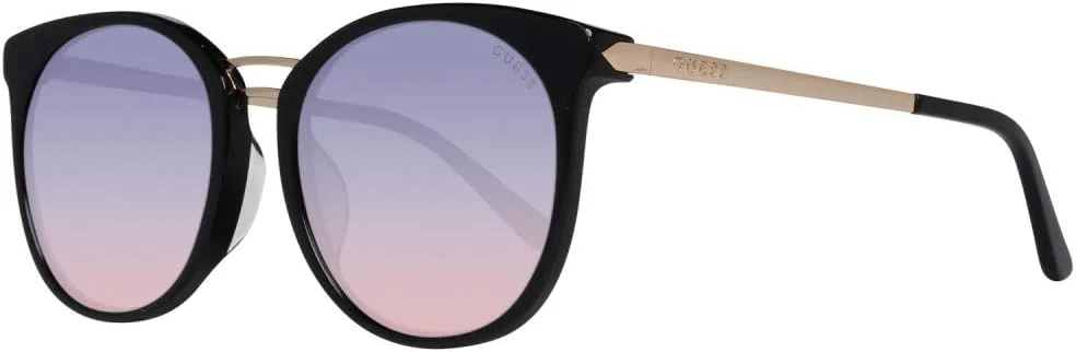 عینک آفتابی زنانه گرد حدس، مشکی براق با تزیینات طلایی و لنزهای چند رنگ GU7568F 01Z لنز 52 میلی متر