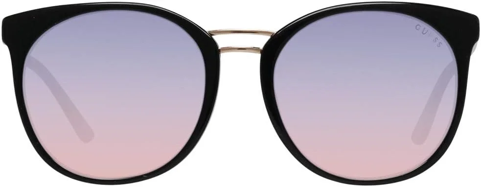 عینک آفتابی زنانه گرد حدس، مشکی براق با تزیینات طلایی و لنزهای چند رنگ GU7568F 01Z لنز 52 میلی متر