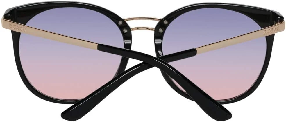 عینک آفتابی زنانه گرد حدس، مشکی براق با تزیینات طلایی و لنزهای چند رنگ GU7568F 01Z لنز 52 میلی متر