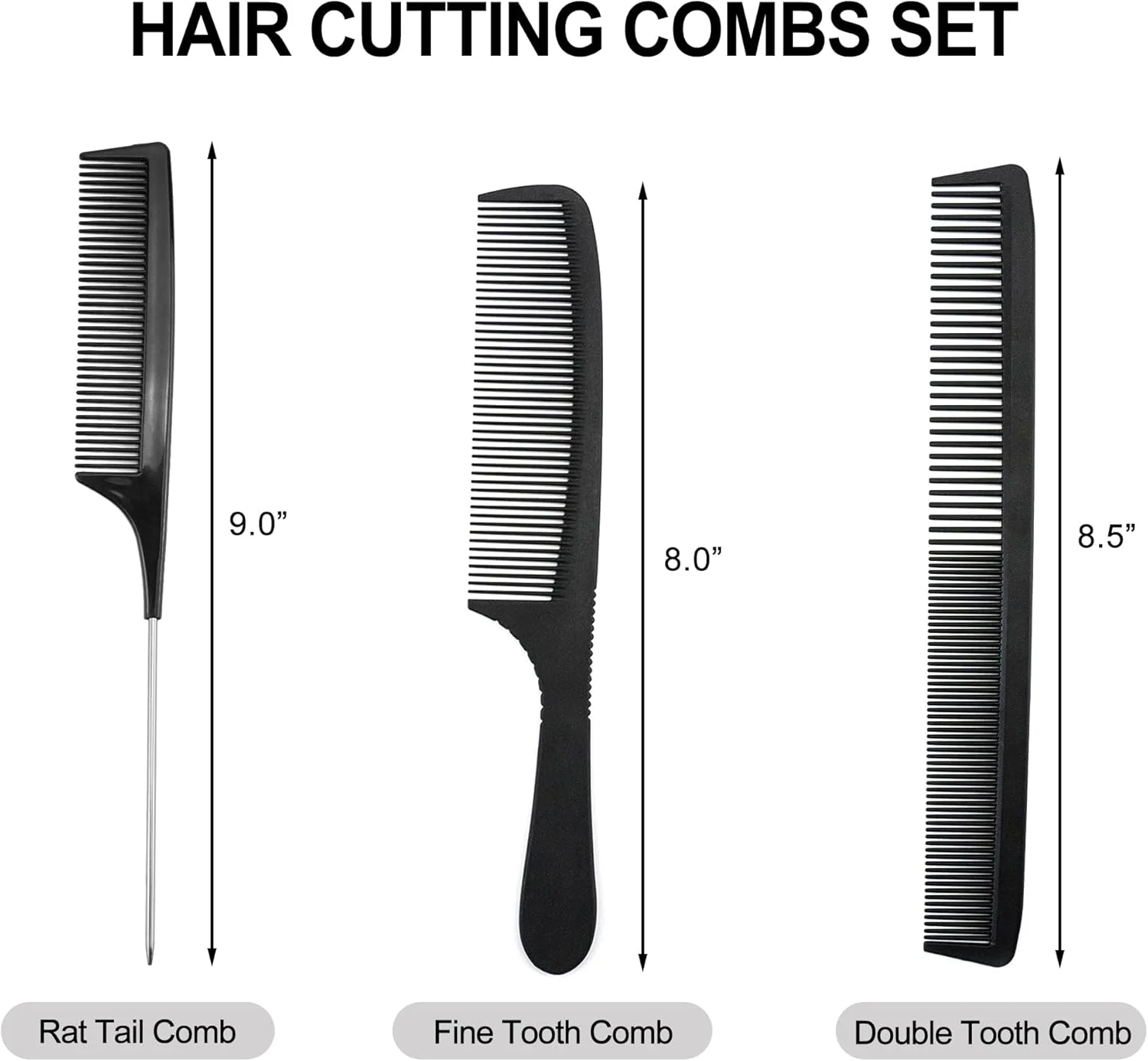 مجموعه 3 عددی شانه آرایشگری Juxiamal، مقاوم در برابر حرارت، شامل شانه دم موشی، شانه دندانه درشت و شانه دندانه ریز برای خانم ها و آقایان