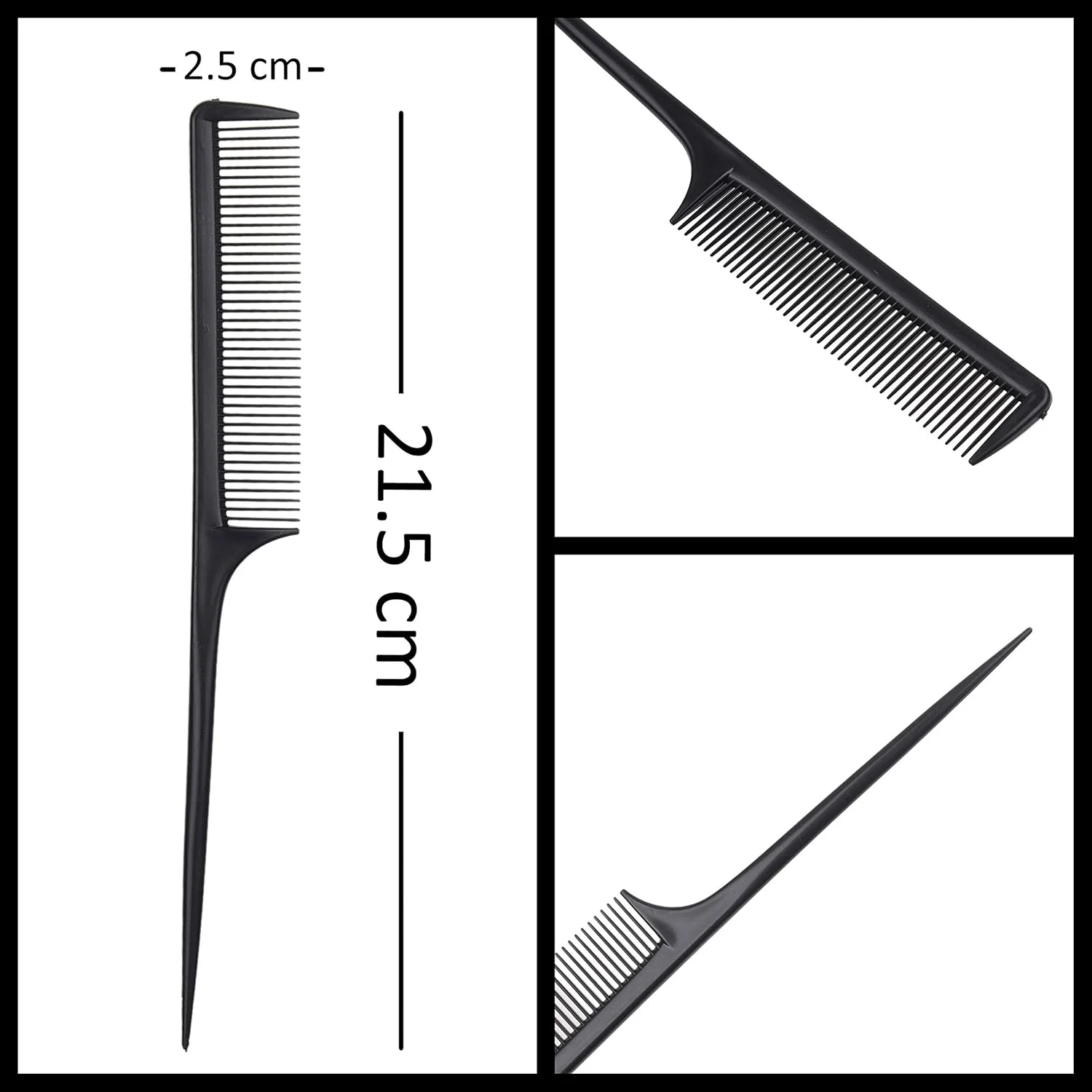 شانه حالت دهنده Kare Kind - بسته 12 عددی - رنگ مشکی - شانه های دم موشی دندانه ریز - جنس پلاستیکی - مناسب برای حجم دادن، مرتب کردن، پوش دادن ریشه، تقسیم بندی، رنگ کردن، حالت دادن مو - مردانه زنانه - هدیه