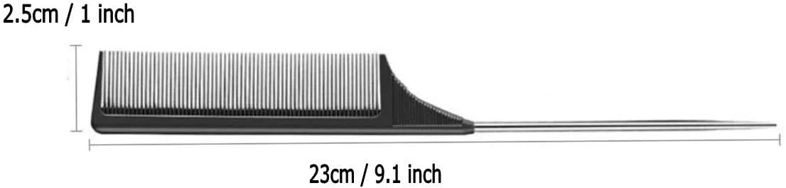 JZK شانه موی کربنی 4 عددی، شانه دم موشی با پین استیل ضد زنگ، شانه مقاوم در برابر حرارت با پین استیل، شانه دم دار حرفه ای برای تقسیم مو، شانه حالت دهنده و پوش دهنده ضد الکتریسیته ساکن (مشکی)
