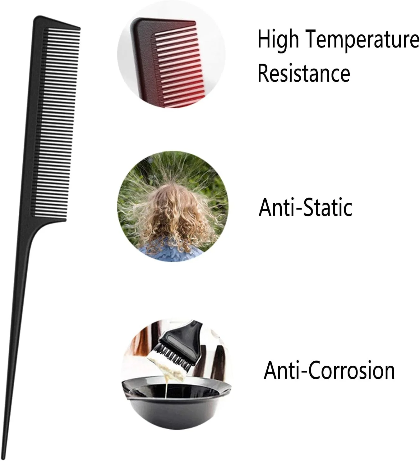 شانه موی دسته سوزنی دقیق JeoPoom [بسته 3 عددی]، شانه آرایشگری حرفه ای، شانه مو، نشکن، آنتی استاتیک برای مو و ریش برای مردان و زنان با انواع مختلف مو