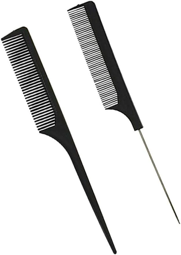 شانه دم موشی هانکی دوری تونی مشکی یونی‌سکس، شانه‌های فیبر کربنی برای پوش دادن، بلند کردن و حالت دادن مو، دم فلزی فیبر کربنی و استیل ضد زنگ برای سالن‌های آرایشی یا لوازم خانگی برای آقایان و بانوان (بسته 2 عددی)