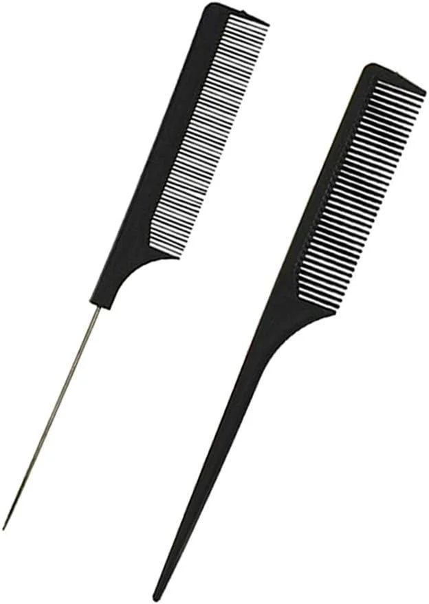 شانه دم موشی هانکی دوری تونی مشکی یونی‌سکس، شانه‌های فیبر کربنی برای پوش دادن، بلند کردن و حالت دادن مو، دم فلزی فیبر کربنی و استیل ضد زنگ برای سالن‌های آرایشی یا لوازم خانگی برای آقایان و بانوان (بسته 2 عددی)