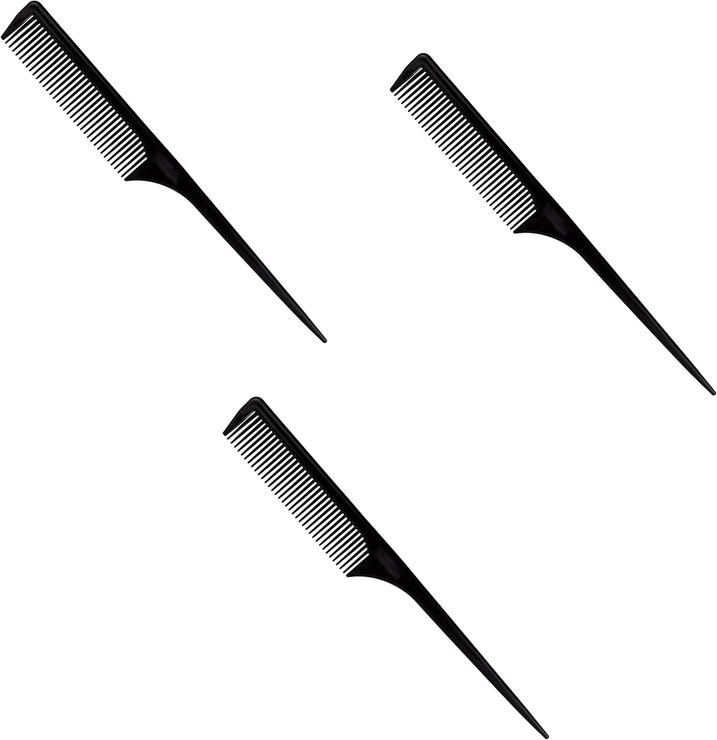 Hunky Dory Tony Black Combo Rat Tail Comb Fiber Teasing, Lifting,Styling Combs, Carbon Fiber and Stainless Steel Pintail for Hair Salon or Home Supplies for Men | Women (Pack of 3)