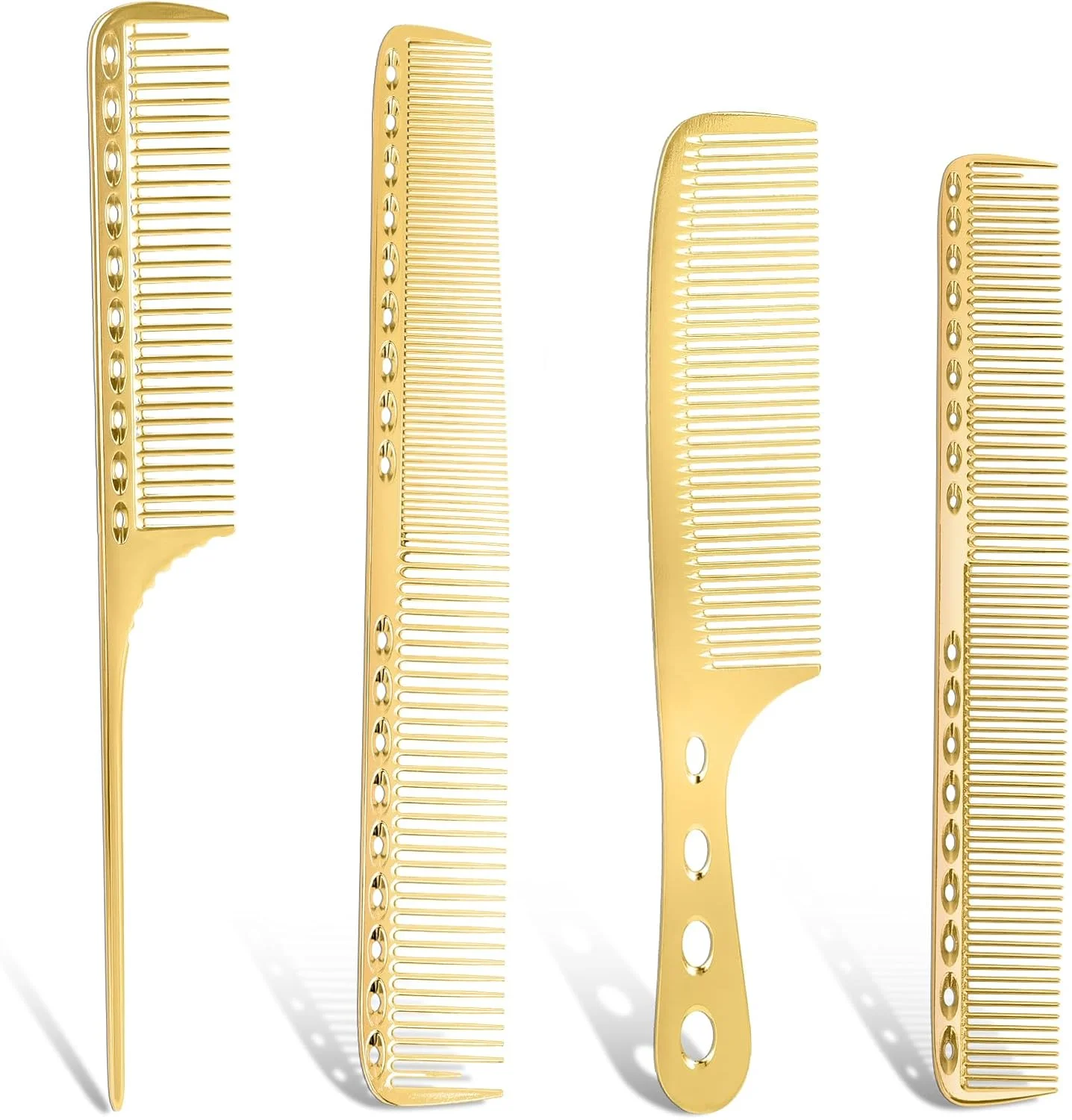 مجموعه شانه های آلومینیومی حرفه ای آرایشگری InnoHHustle، شانه های فلزی برای اصلاح مو، شانه آرایشگری و شانه دم باریک (طلایی)