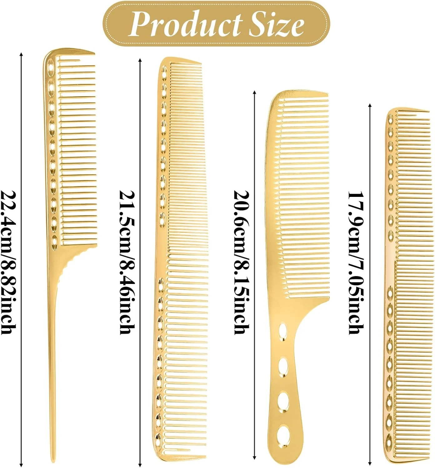 مجموعه شانه های آلومینیومی حرفه ای آرایشگری InnoHHustle، شانه های فلزی برای اصلاح مو، شانه آرایشگری و شانه دم باریک (طلایی)
