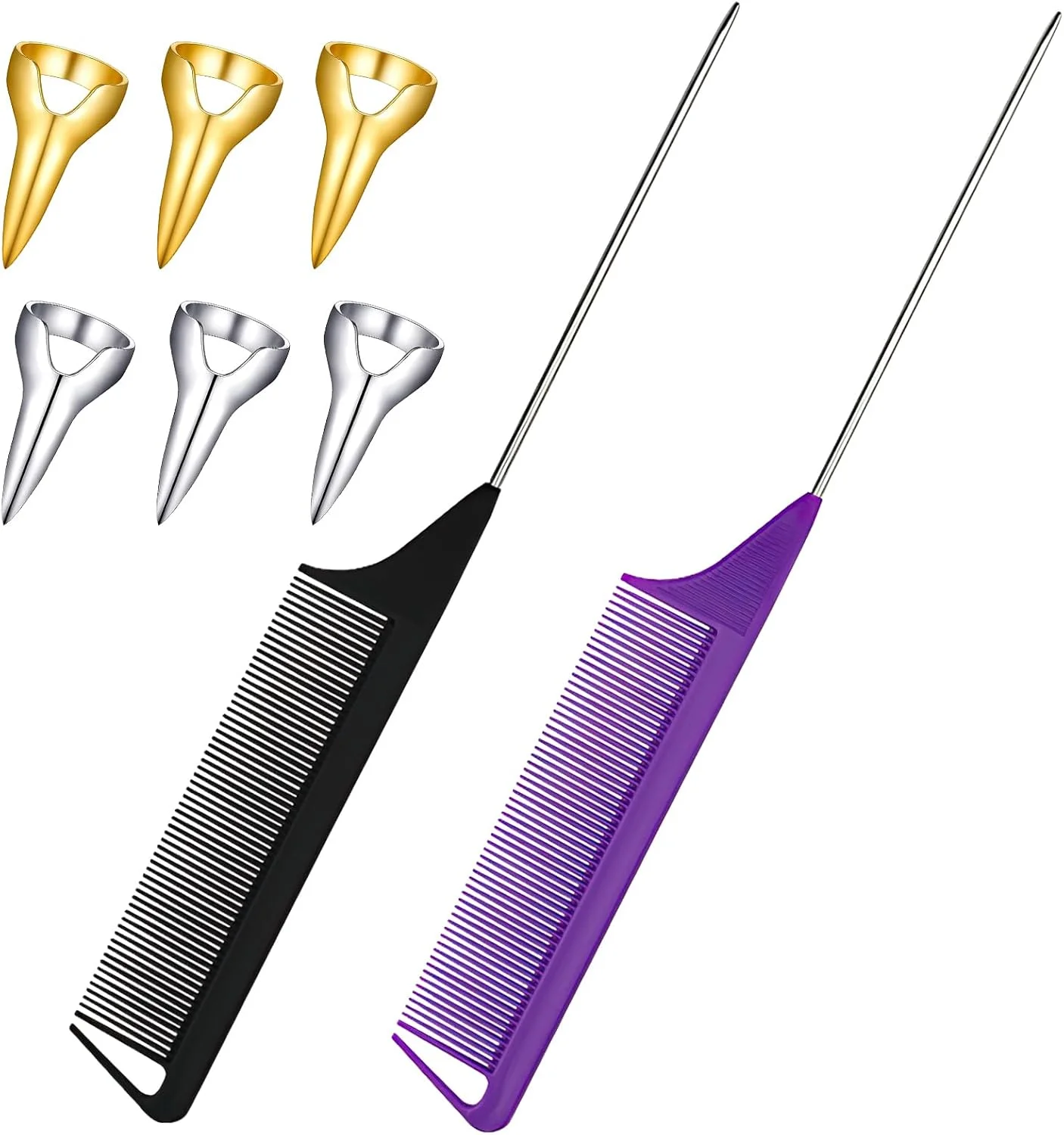 ابزار بافت مو IBEIKE برای زنان: مجموعه ابزار تقسیم مو با 2 شانه دم موشی و 6 حلقه انگشتی ابزار بافت بخیه برای بافت آسان و سریع مو و حالت دادن به مو، 8 عدد