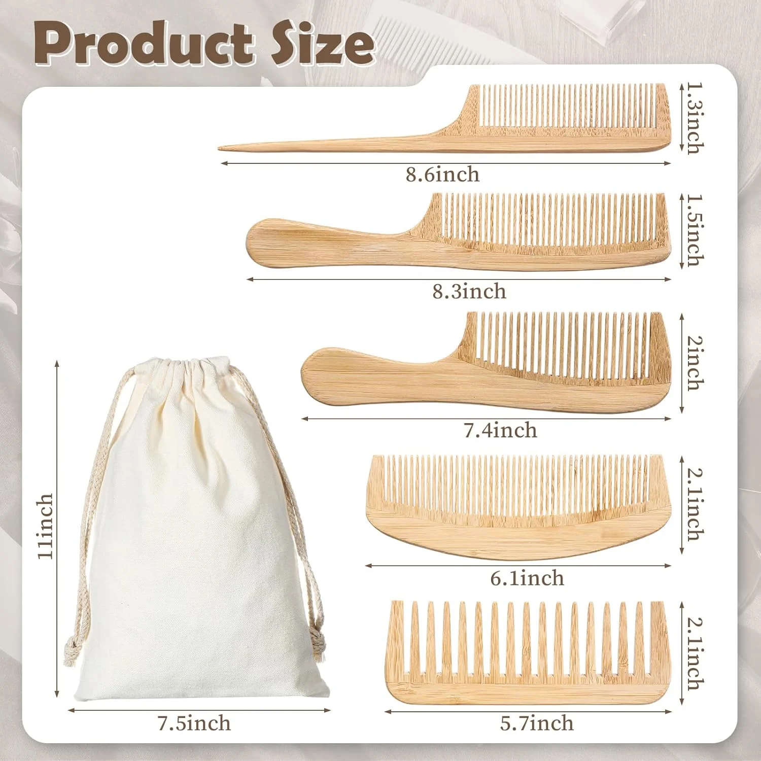 مجموعه شانه بامبو دست ساز طبیعی Honeydak شامل 10 عدد شانه دندانه درشت و ریز، شانه دم موشی ضد الکتریسیته ساکن، مناسب برای باز کردن گره موهای بلند، کوتاه، ضخیم، نازک، مجعد یا موج دار، مناسب برای زنان و مردان