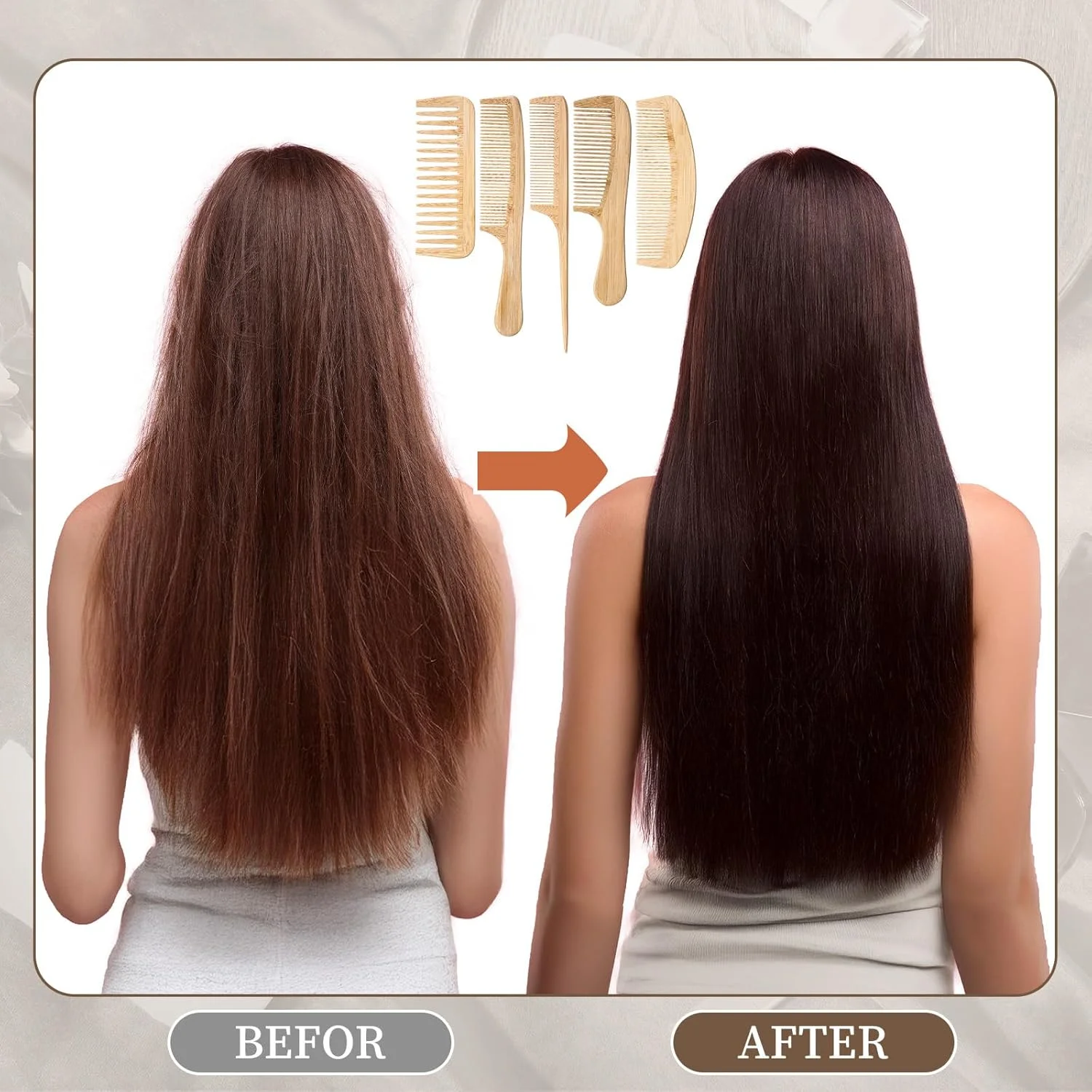 مجموعه شانه بامبو دست ساز طبیعی Honeydak شامل 10 عدد شانه دندانه درشت و ریز، شانه دم موشی ضد الکتریسیته ساکن، مناسب برای باز کردن گره موهای بلند، کوتاه، ضخیم، نازک، مجعد یا موج دار، مناسب برای زنان و مردان