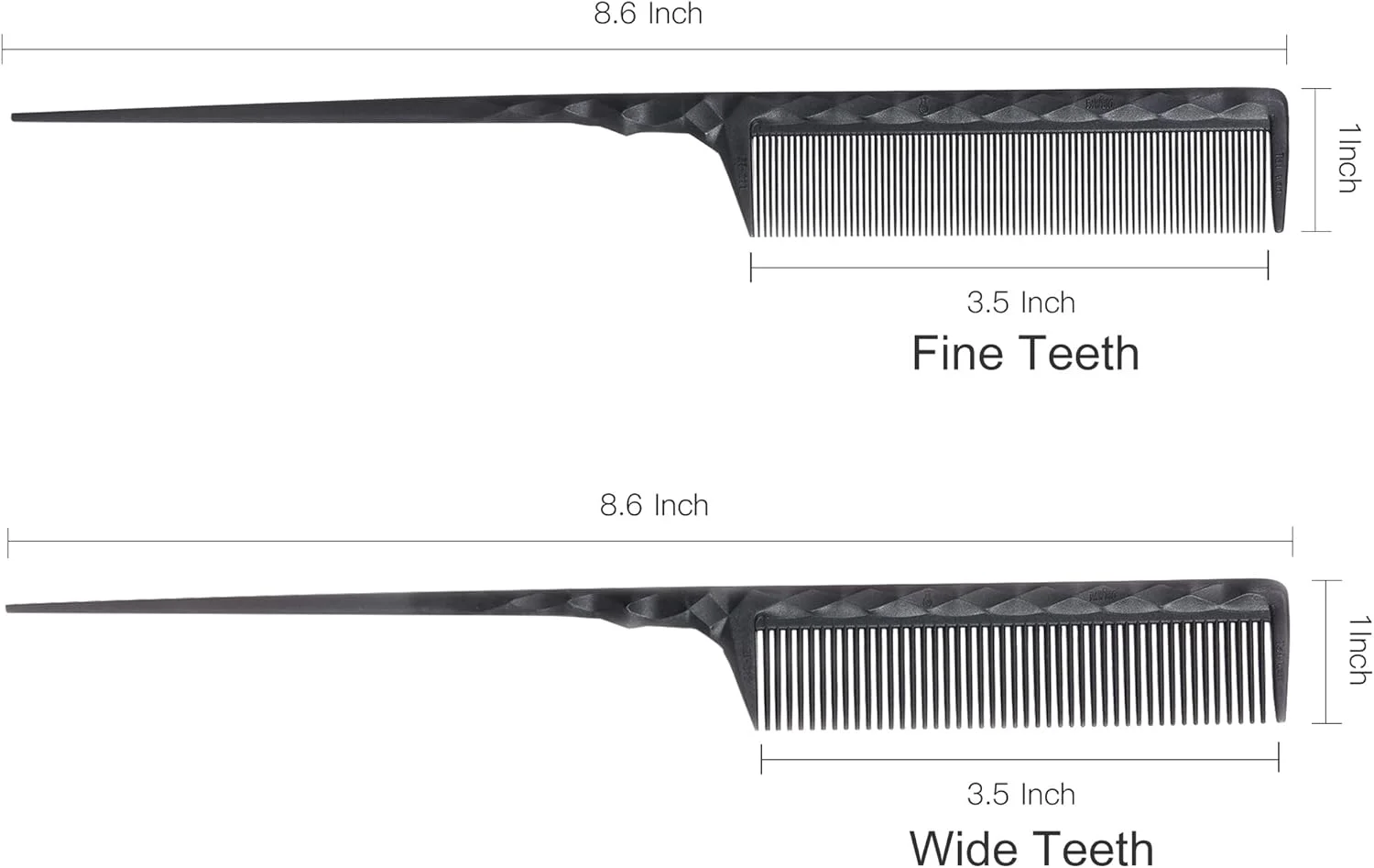 شانه مو دم باریک مقاوم در برابر حرارت برای صاف کردن مو با اتو، 2 عدد شانه دم موشی ضد الکتریسیته ساکن فیبر کربنی برای آرایشگری، تقسیم بندی و بافت موی زنانه، دندانه های ریز و پهن، مشکی