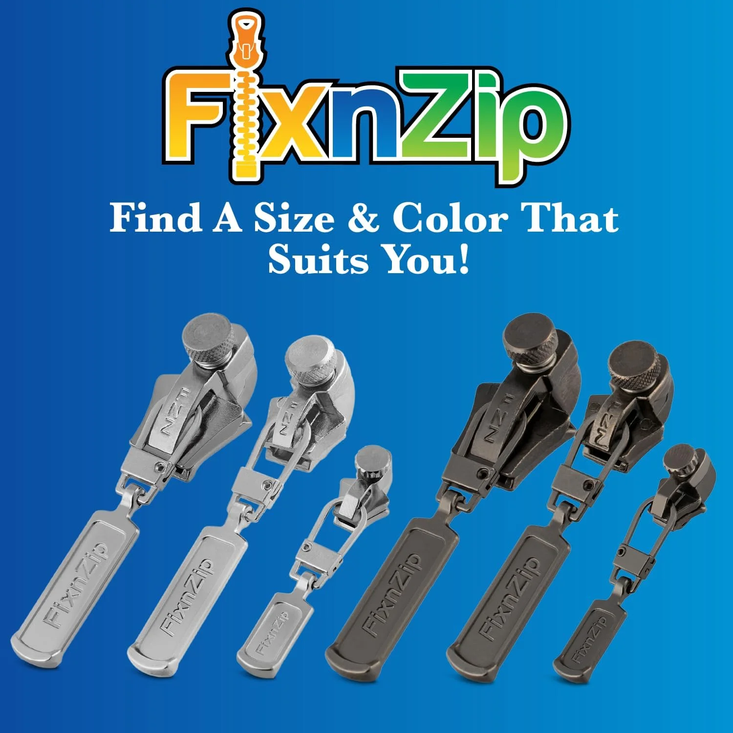 تعویض زیپ FixnZip در سایزهای کوچک، متوسط و بزرگ، رنگ نیکل مشکی، بسته 3 عددی تعویض زیپ FixnZip در سایزهای کوچک، متوسط و بزرگ، رنگ نیکل مشکی، بسته 3 عددی