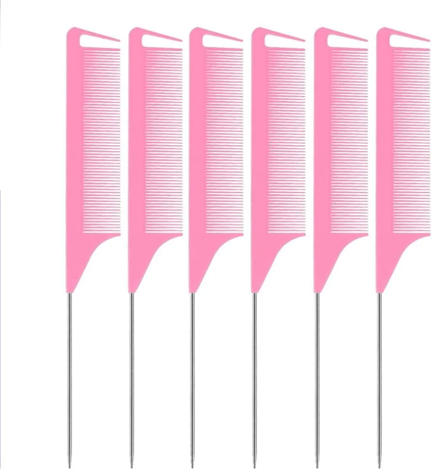 شانه‌های فرق بازکن مو، دم موشی، برس پوش دهنده، مقاوم در برابر حرارت، ابزارهای حرفه ای صورتی برای بافت مو، آرایشگاه، شانه‌های فرق بازکن