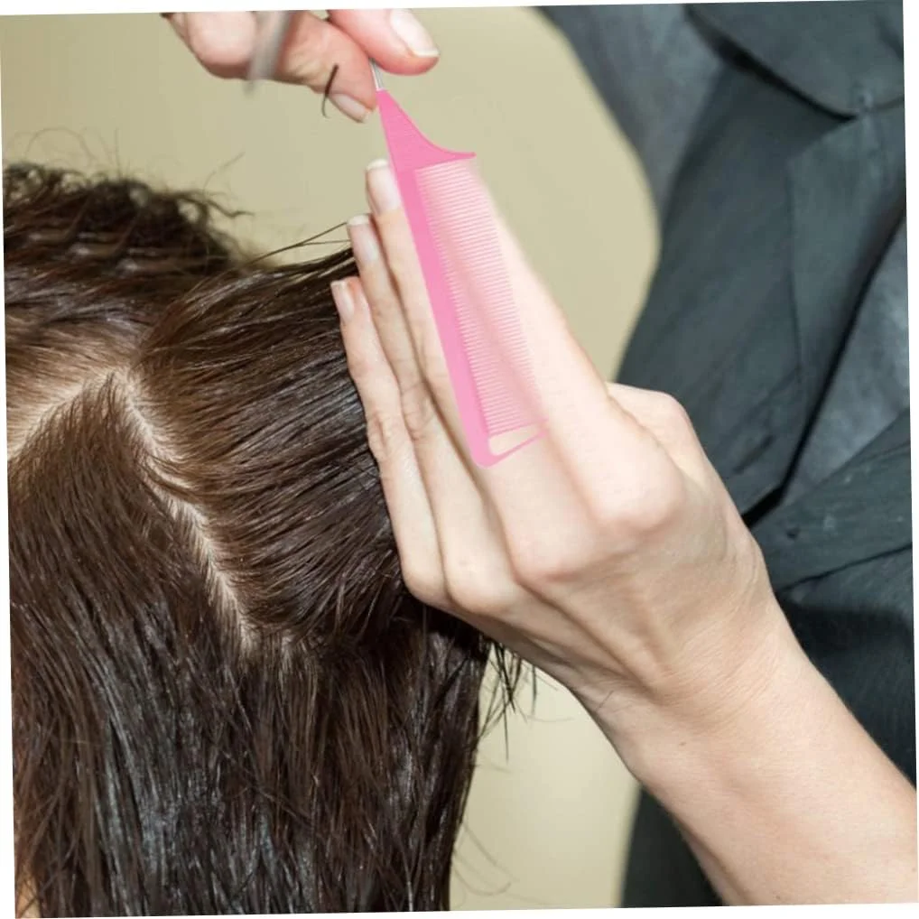 شانه‌های فرق بازکن مو، دم موشی، برس پوش دهنده، مقاوم در برابر حرارت، ابزارهای حرفه ای صورتی برای بافت مو، آرایشگاه، شانه‌های فرق بازکن