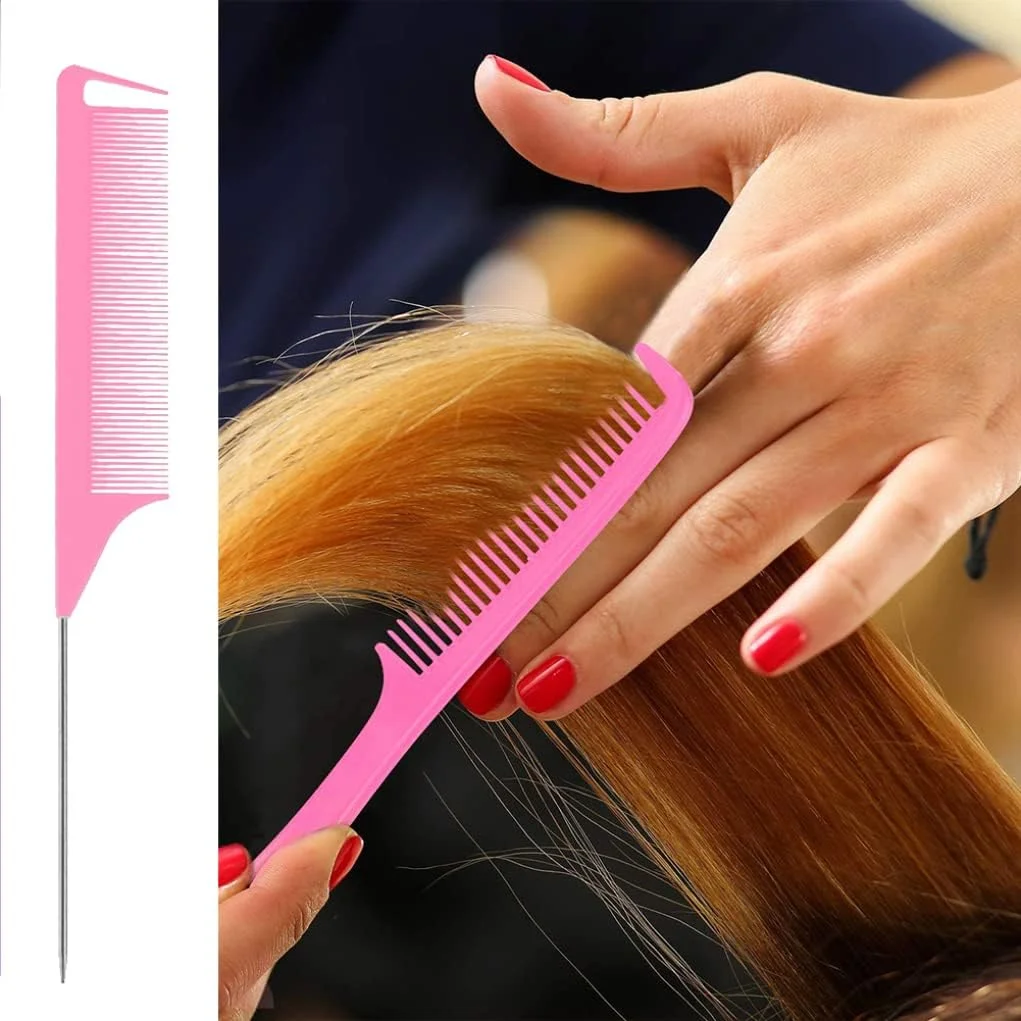 شانه‌های فرق بازکن مو، دم موشی، برس پوش دهنده، مقاوم در برابر حرارت، ابزارهای حرفه ای صورتی برای بافت مو، آرایشگاه، شانه‌های فرق بازکن