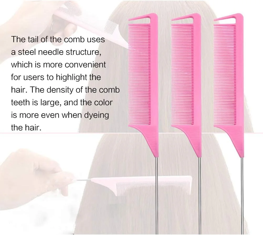 شانه‌های فرق بازکن مو، شانه دم موشی، شانه آرایشگری، شانه پوش دهی ریشه، مقاوم در برابر حرارت، ضد الکتریسیته ساکن، شانه حالت دهنده برای بافت مو، آرایشگری سالن، صورتی