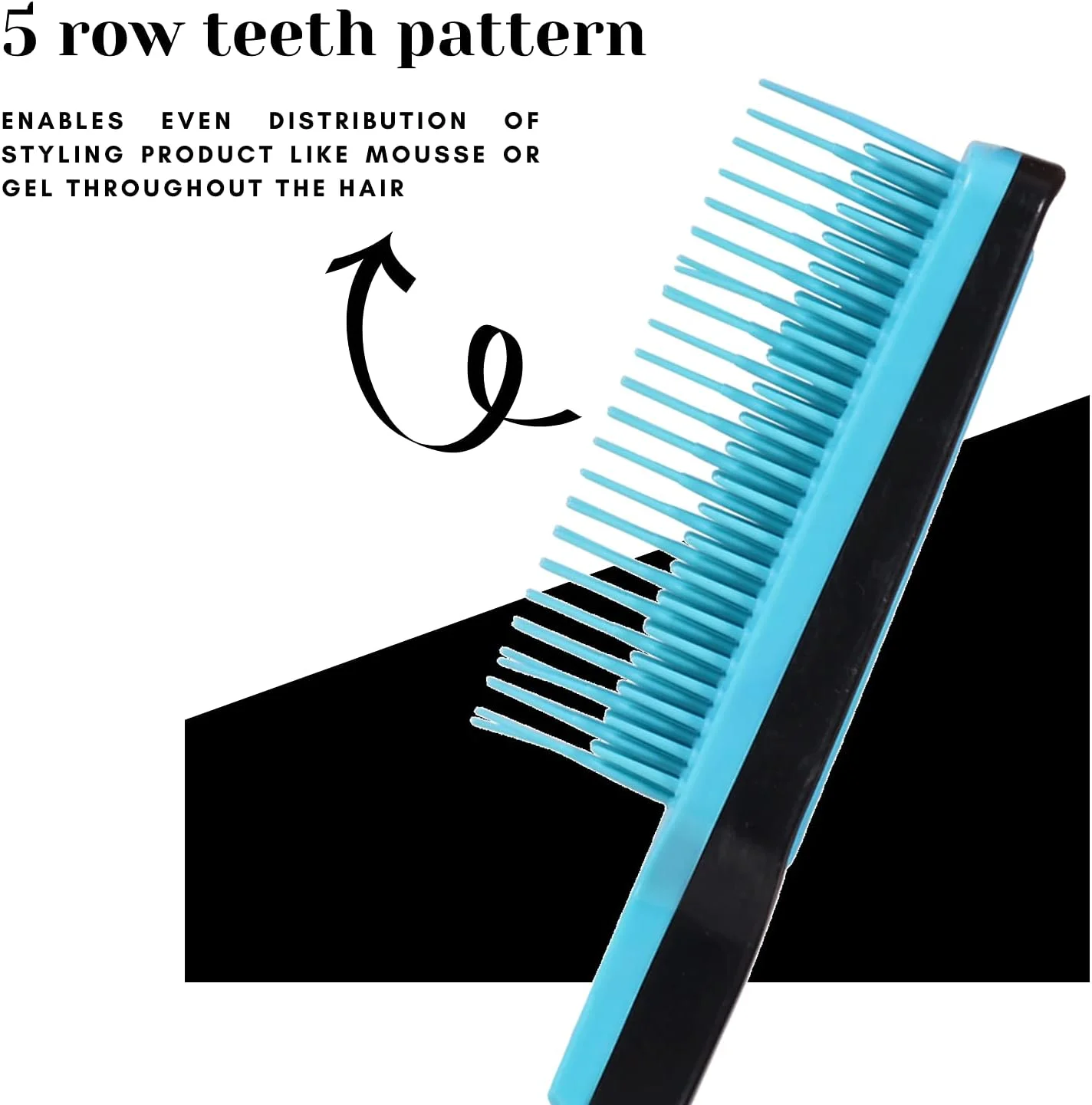 شانه مو حرفه ای Hair Line با 5 ردیف دندانه، بادوام و انعطاف پذیر، مناسب برای حالت دادن، پوش دادن، باز کردن گره، تقسیم کردن و حجم دادن به مو - آبی