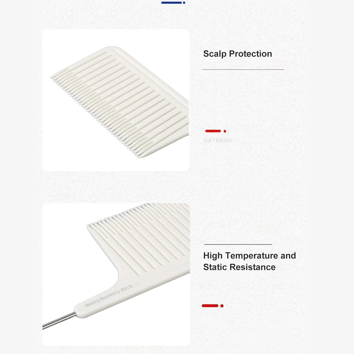 شانه هایلایت مو، شانه رنگ موی حرفه ای قابل حمل ضد لغزش سالن آرایش مو، شانه دم موشی استیل ضد زنگ، برای رنگ کردن مو (سفید)