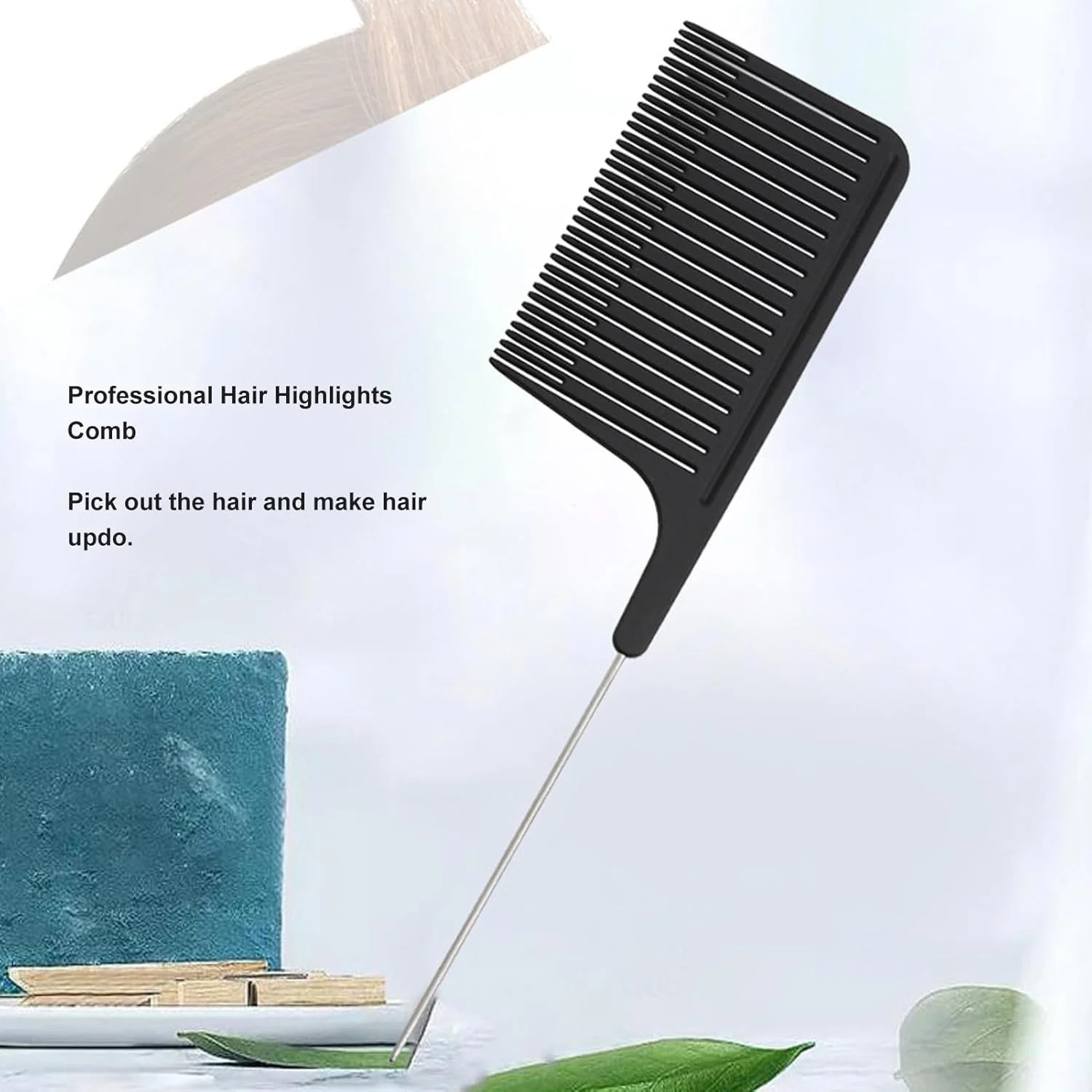 شانه هایلایت مو، شانه حرفه ای آرایشگر مو با دم موشی استیل ضد زنگ، طراحی ارگونومیک، استفاده آسان، جنس درجه یک، کاربردی و همه کاره برای خانه و سالن (مشکی)