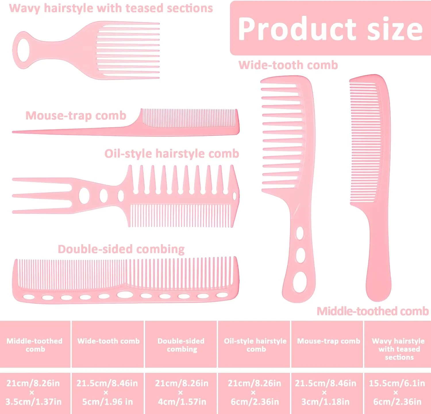 شانه مو برای حالت دادن، 6 عدد شانه دندانه پهن و باریک، شانه دم موشی، شانه های پیک مو، شانه های بافت دار با دم دو طرفه، ابزار حرفه ای حالت دهی مو برای مردان و زنان، موهای فر، بافتن، کوتاه کردن، جدا کردن