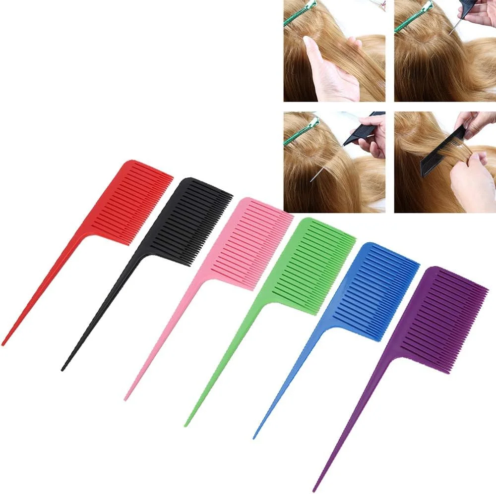 شانه فرق بازکن مو، ست 6 عددی دسته بلند دم موشی مناسب استفاده در سالن، شانه پوش دهنده برای حالت دادن به مو، شانه برش مو برای شانه کردن رنگ کردن مو