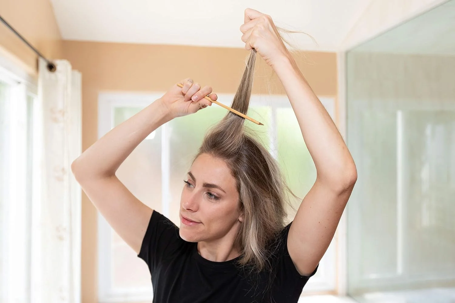 شانه دم موشی چوبی GranNaturals - ابزار مو با دندانه های ظریف برای پوش دادن و حالت دادن مو - دسته چوبی دم موشی هلویی برای جدا کردن و تقسیم کردن مو - ایده آل برای استفاده حرفه ای و شخصی