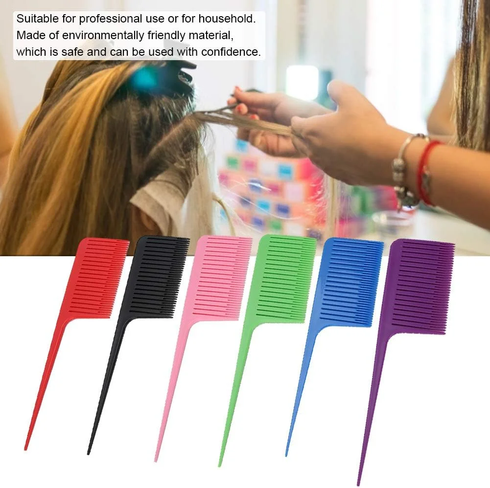 شانه فرق بازکن مو، ست 6 عددی دسته بلند دم موشی مناسب استفاده در سالن، شانه پوش دهنده برای حالت دادن به مو، شانه برش مو برای شانه کردن رنگ کردن مو