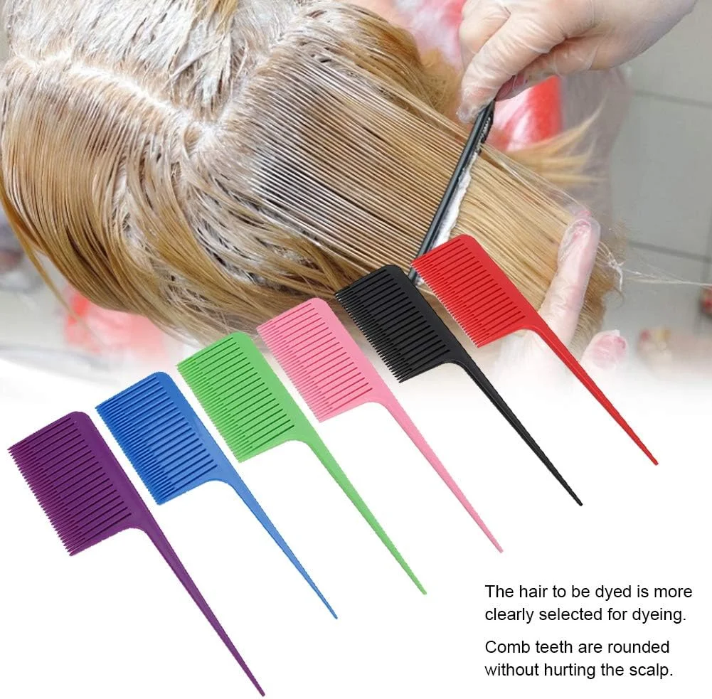 شانه فرق بازکن مو، ست 6 عددی دسته بلند دم موشی مناسب استفاده در سالن، شانه پوش دهنده برای حالت دادن به مو، شانه برش مو برای شانه کردن رنگ کردن مو