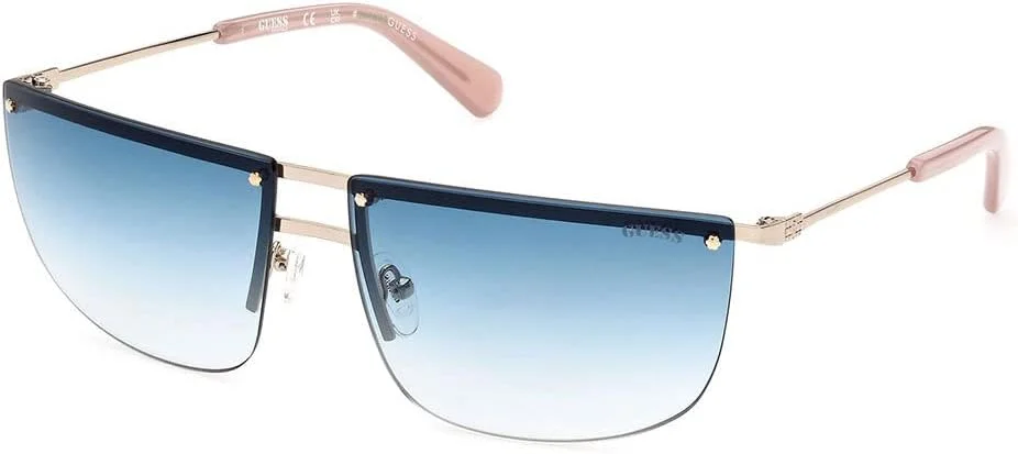 عینک آفتابی بدون فریم مستطیلی شکل Guess GU825632W66 مناسب برای آقایان و بانوان، عرض عدسی 66 میلی متر، طلایی/آبی گرادیان