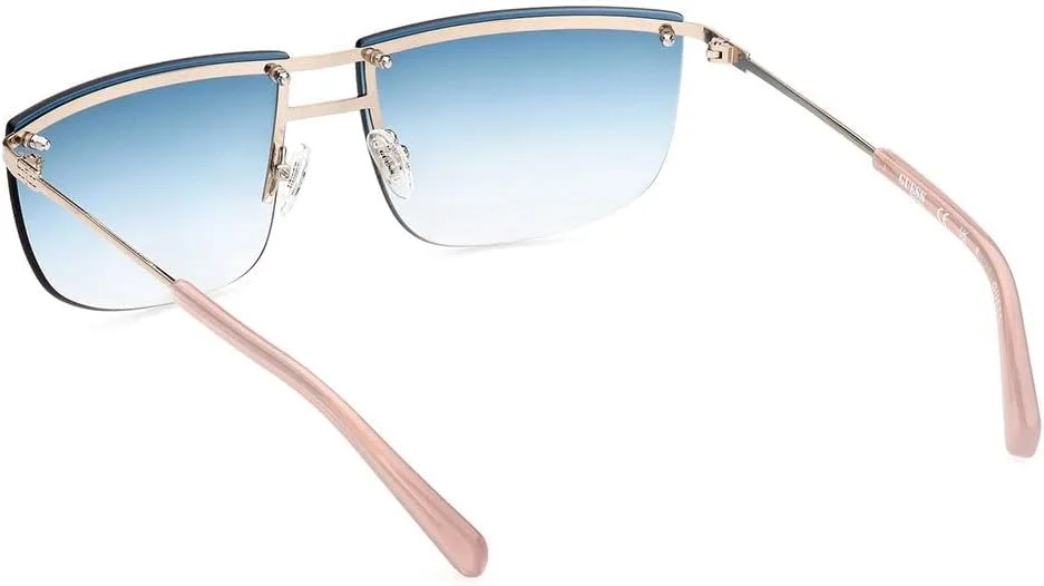 عینک آفتابی بدون فریم مستطیلی شکل Guess GU825632W66 مناسب برای آقایان و بانوان، عرض عدسی 66 میلی متر، طلایی/آبی گرادیان
