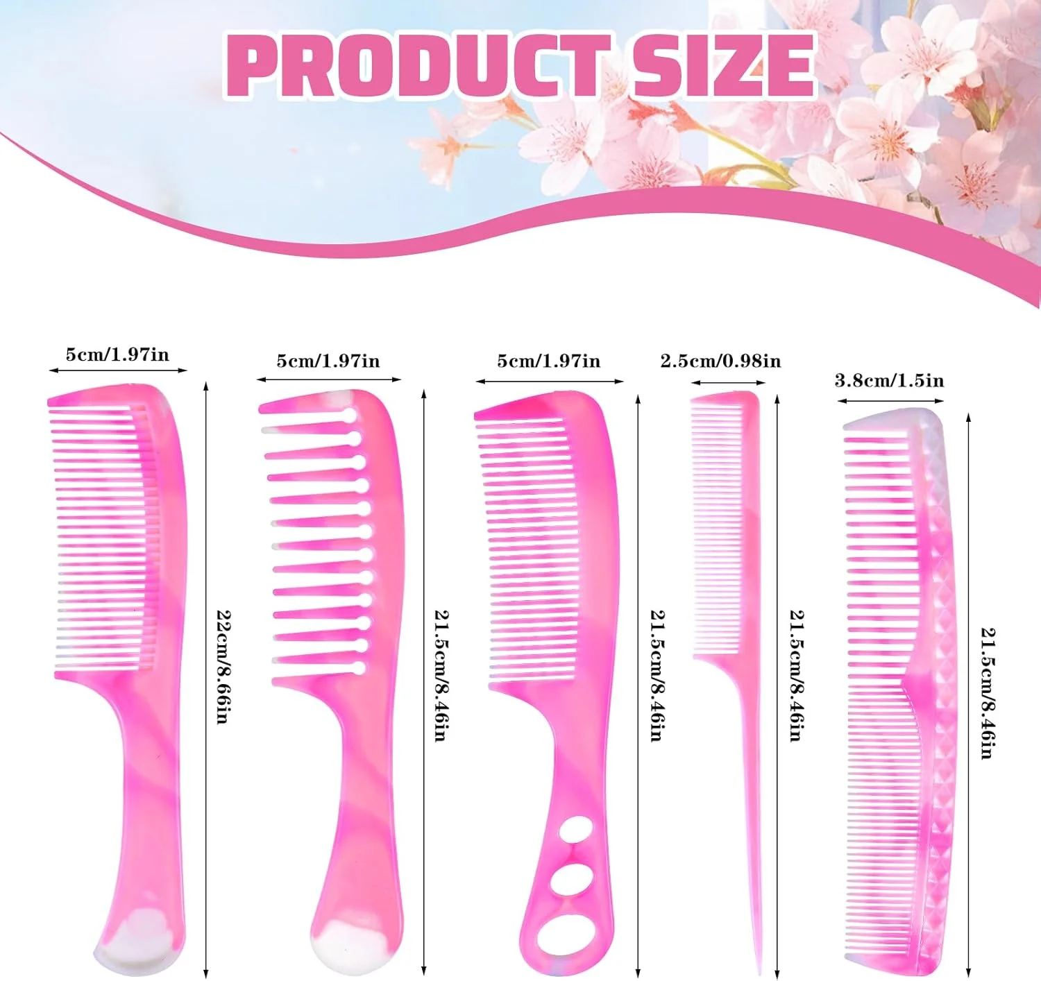 مجموعه شانه مو 5 عددی صورتی Gjinxi، دندانه پهن فیبر کربنی ممتاز، دندانه ریز، دم موشی، برای پوش دادن و جدا کردن مو، شانههای حرفهای برای آرایشگر مو و خانمها مجموعه شانه مو 5 عددی صورتی Gjinxi، دندانه پهن فیبر کربنی ممتاز، دندانه ریز، دم موشی، برای پوش دادن و جدا کردن مو، شانههای حرفهای برای آرایشگر مو و خانمها