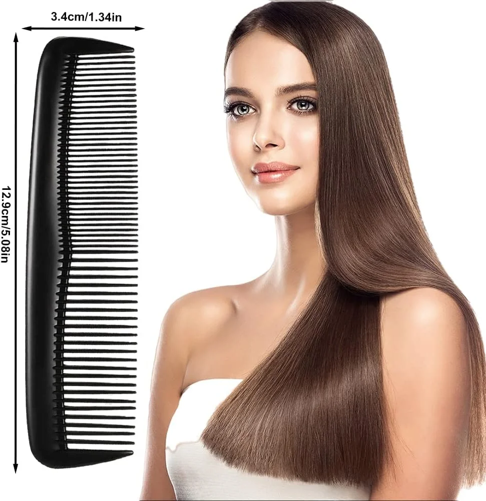 شانه موی پلاستیکی جیبی FXHDC-M، 2 عددی، با دندانه های ظریف و استاندارد، مناسب برای حالت دادن و اصلاح مو، شانه مشکی برای آرایش مو، شانه ریش برای زنان و مردان، ابزار مراقبت از مو در سالن آرایشگری