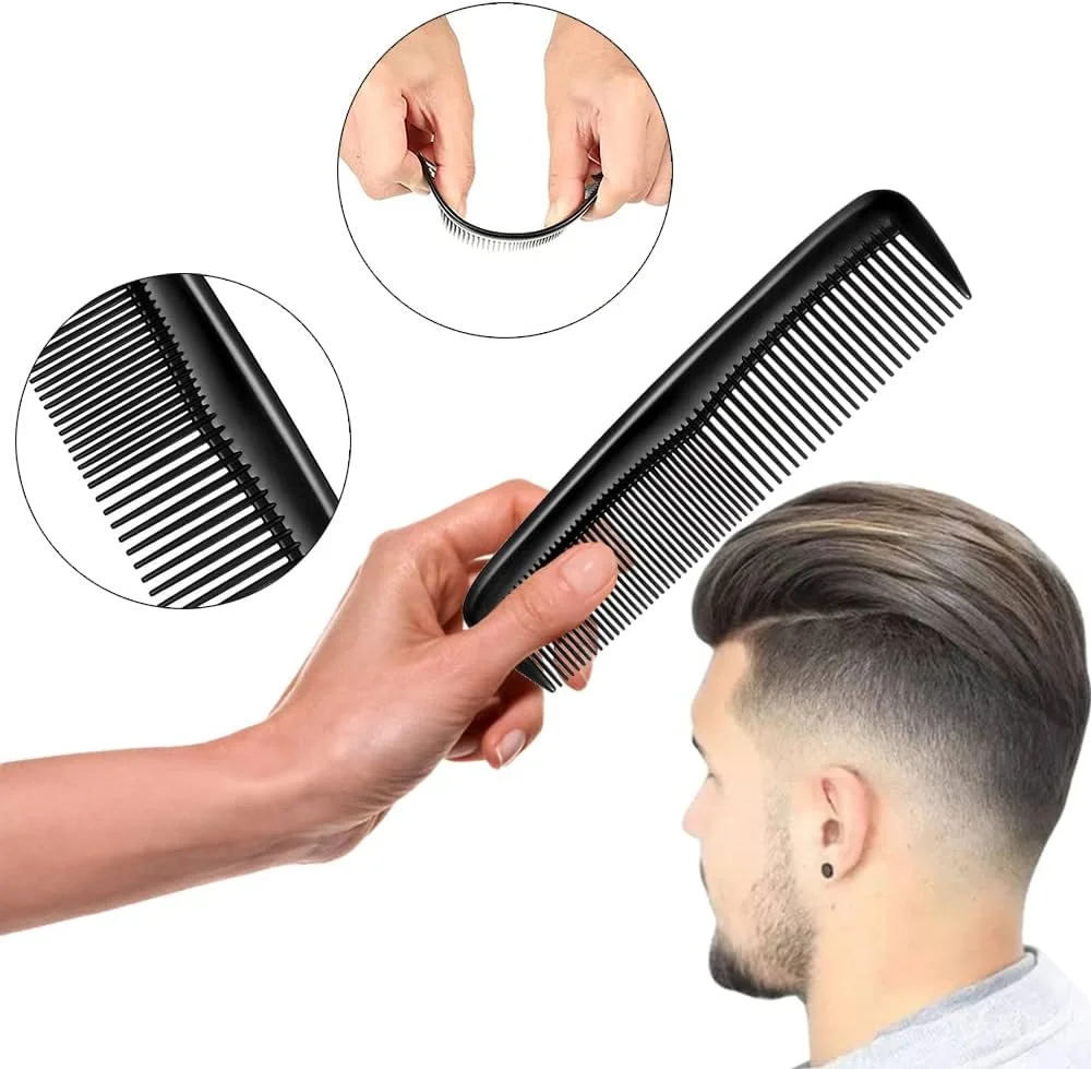 شانه موی پلاستیکی جیبی FXHDC-M، 2 عددی، با دندانه های ظریف و استاندارد، مناسب برای حالت دادن و اصلاح مو، شانه مشکی برای آرایش مو، شانه ریش برای زنان و مردان، ابزار مراقبت از مو در سالن آرایشگری