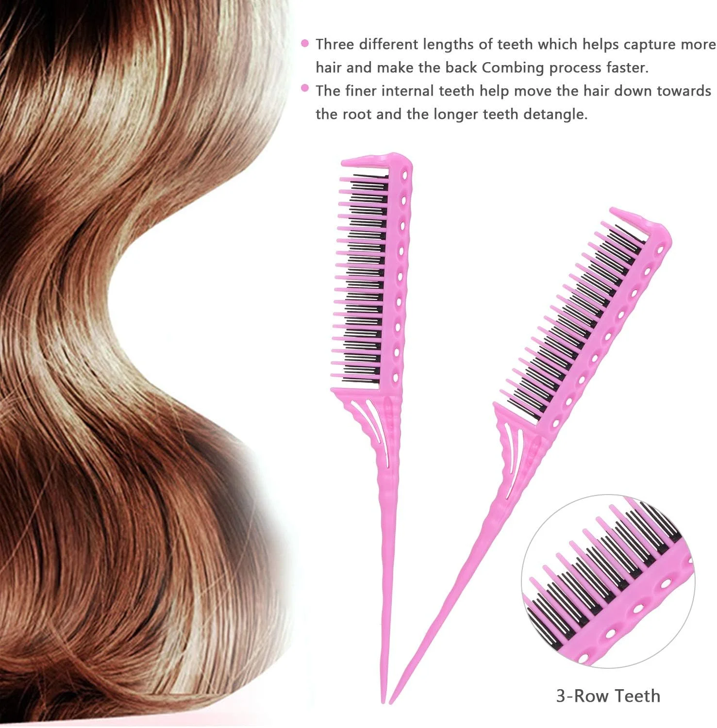 شانه پوش دهنده مو 3 ردیفه، برس باز کننده گره مو، شانه دم موشی برای حجم دادن و حالت دهی مو