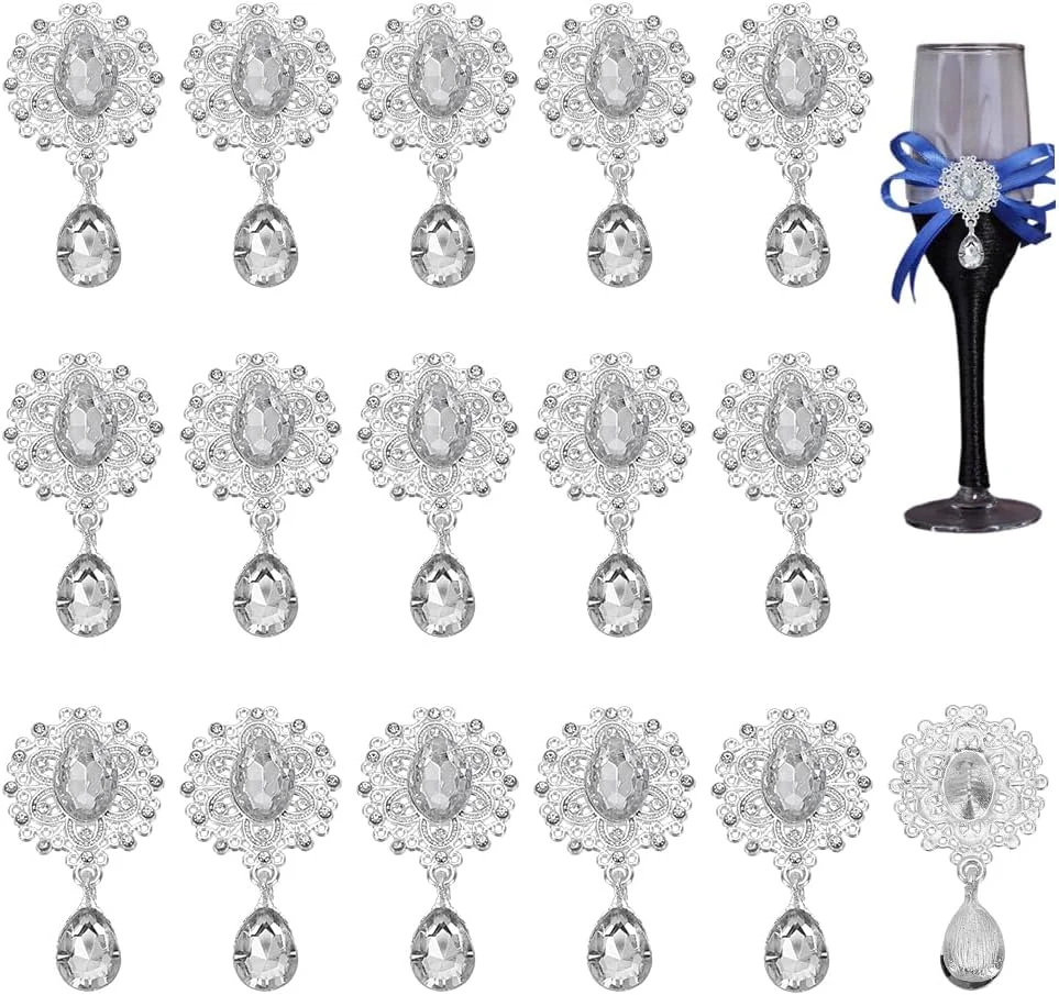 FINGERINSPIRE بسته 16 عددی نگین بدلی مارکیز کریستالی برای ساخت سنجاق سینه، 25.5 × 48 میلی متر، تزئینات نگین بدلی آلیاژی قطره ای برای سنجاق سینه، ست سنجاق سینه گل DIY بدون پین