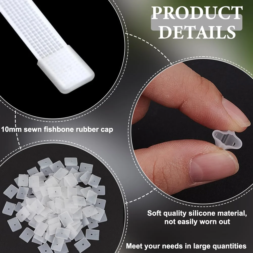 FINGERINSPIRE بسته 120 عددی درپوش سیلیکونی برای میله های پلی استر ریجیلن برای خیاطی سفید 10 میلی متر برای یقه کرست میله های مارپیچ شاخه های سیلیکونی برای لباس های فرم نوارهای پشتیبانی زنجیر پوشش درپوش