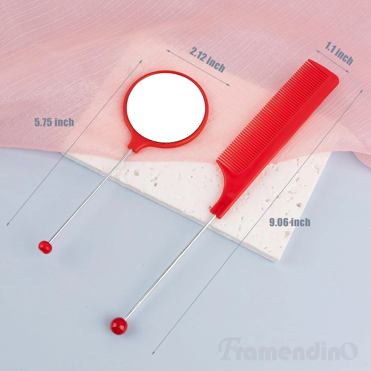 فرامندینو، بسته 8 عددی شانه های مهره دار DIY به همراه 8 عدد آینه مهره دار، شانه های دم موشی پلاستیکی و آینه های دستی با دسته برای صنایع دستی DIY