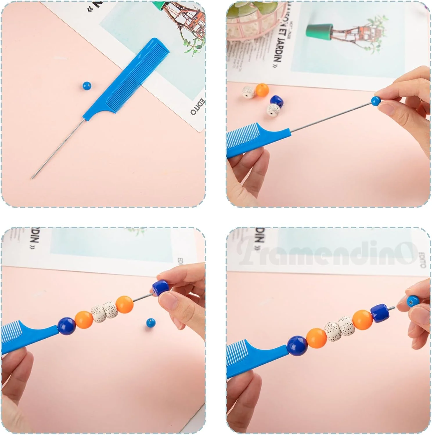 Framendino، بسته 11 عددی شانه های مهره دار DIY شانه موی مهره دار شانه های دم موشی پلاستیکی با میله برای آرایشگر مو 11 رنگ