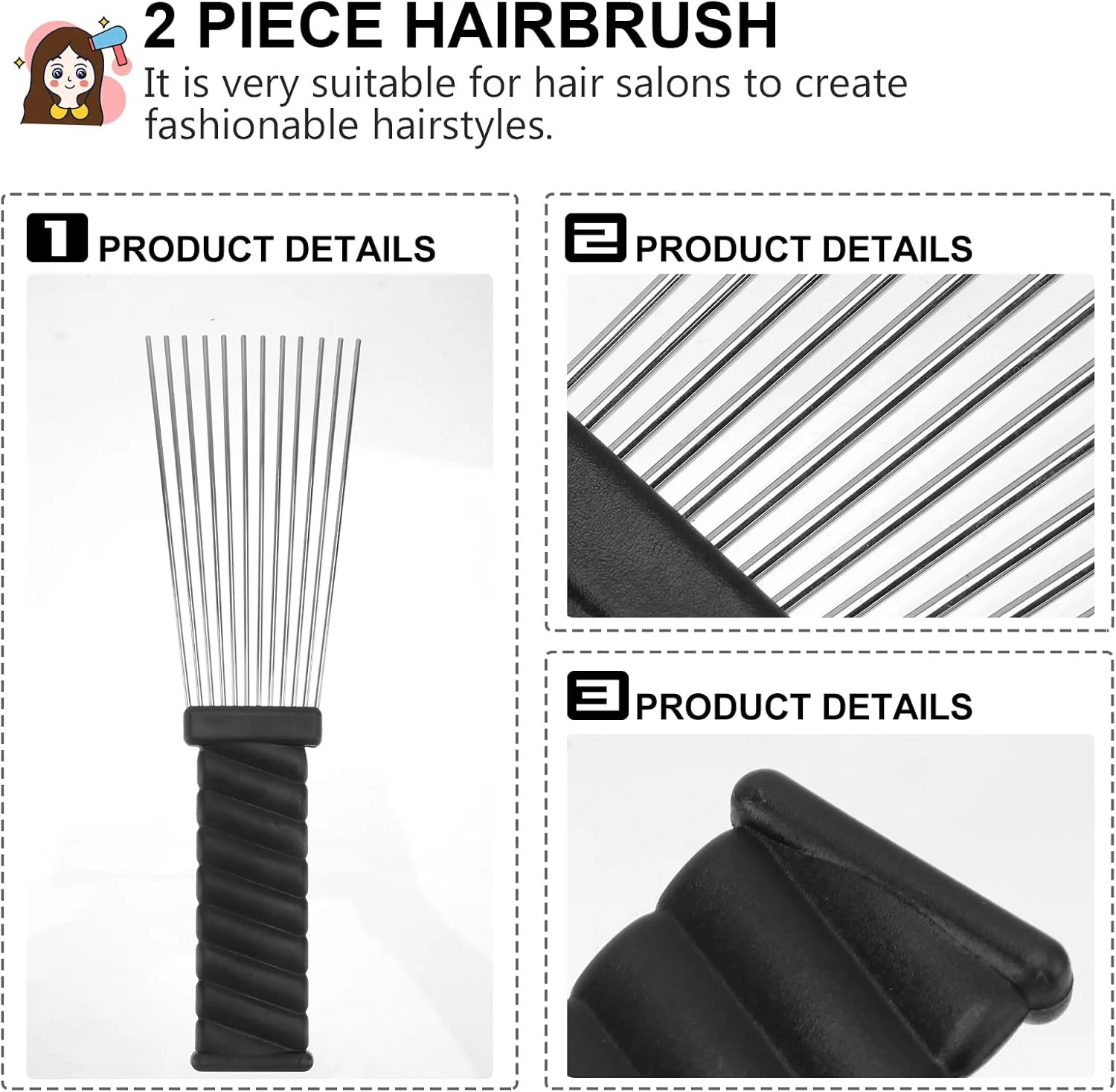 شانه بافت مو FOMIYES با دندانه فلزی: 2 عدد شانه دندانه پهن فلزی برای موهای فر، شانه تخت برای باز کردن گره مو، ابزار حالت دهی مو برای مردان و زنان، لوازم جانبی حالت دهی مو