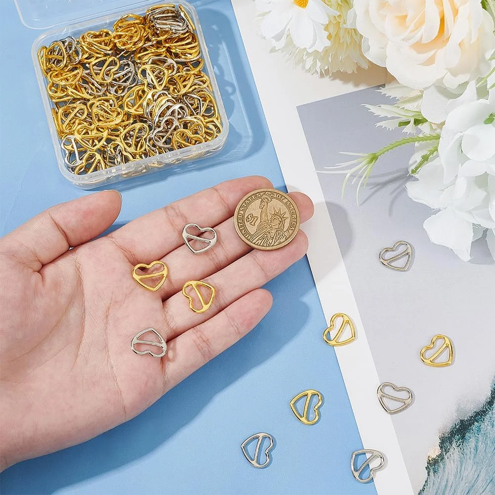 FINGERINSPIRE 120 عدد لغزنده بند سوتین طرح قلب آلیاژ پلاتینیوم/طلایی حلقه بند سوتین 14x12.5 میلی متر FINGERINSPIRE 120 عدد لغزنده بند سوتین طرح قلب آلیاژ پلاتینیوم/طلایی حلقه بند سوتین 14x12.5 میلی متر
