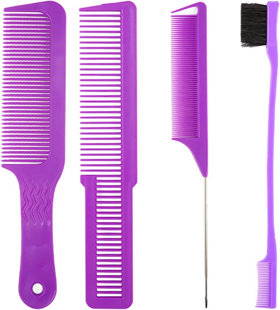 مجموعه شانه و برس مو Fawoonu شامل 4 عدد: شانه دندانه ریز، شانه دم موشی، برس موی کنترل لبه دو طرفه، شانه‌های آرایشگری