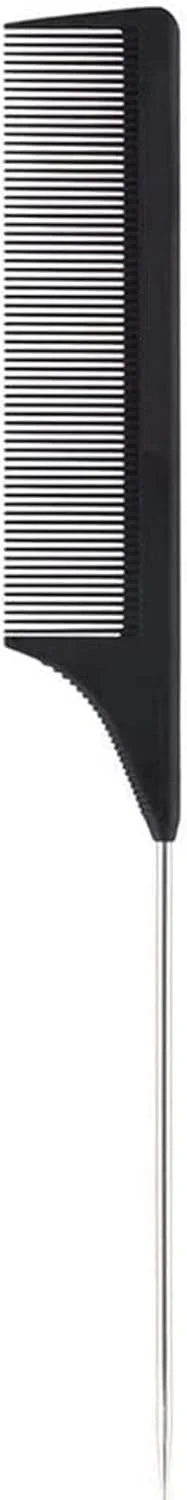 شانه دم باریک حرفه ای FEEL ME، یک عدد، فولاد کربنی، مقاوم در برابر حرارت، دارای نوک فلزی، ضد الکتریسیته ساکن، مشکی، دندانه ریز، برس شانه پوش دهی دم موشی فلزی