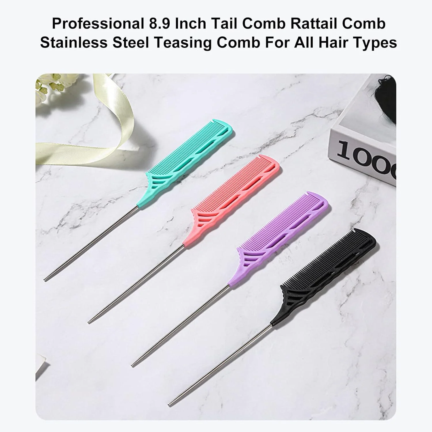 شانه دم باریک Fawoonu، ایرووامی 1 عدد شانه دم موشی حرفه ای 8.9 اینچی، شانه دم موشی استیل ضد زنگ، شانه پوش دهنده مقاوم در برابر حرارت و الکتریسیته ساکن، شانه دم باریک سبک وزن برای انواع مو