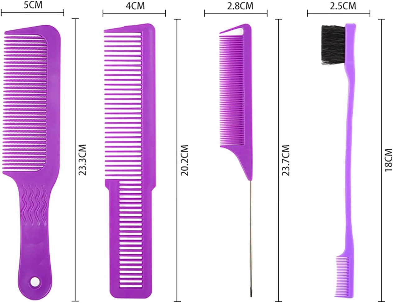 مجموعه شانه و برس مو Fawoonu شامل 4 عدد: شانه دندانه ریز، شانه دم موشی، برس موی کنترل لبه دو طرفه، شانه‌های آرایشگری