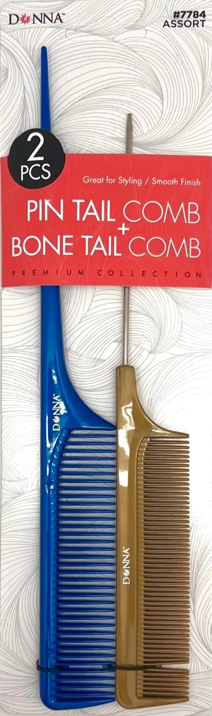 شانه دم باریک و استخوانی DONNA PREMIUM PEARL COMBO، مناسب برای انواع مو، شانه حالت دهنده مو برای زنان، مردان و سالن، رنگ آبی بژ