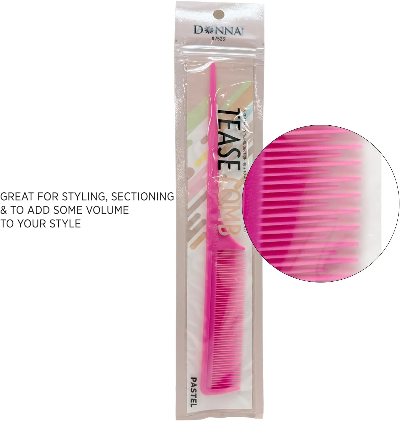 شانه پوش دهنده DONNA – شانه حالت دهنده دم موشی با دندانه های ظریف و پهن – ابزار دقیق برای جدا کردن مو، حجم دادن به ریشه و بافت دهی برای موهای خیس یا خشک (صورتی) شانه پوش دهنده DONNA – شانه حالت دهنده دم موشی با دندانه های ظریف و پهن – ابزار دقیق برای جدا کردن مو، حجم دادن به ریشه و بافت دهی برای موهای خیس یا خشک (صورتی)